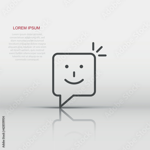 Happy sms icon in flat style. Message speech bubble vector illustration on white isolated background. Envelope business concept.