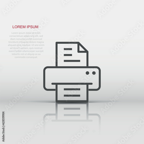 Office printer icon in flat style. Fax vector illustration on white isolated background. Text printout business concept.