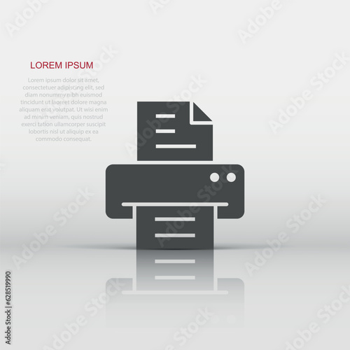 Office printer icon in flat style. Fax vector illustration on white isolated background. Text printout business concept.