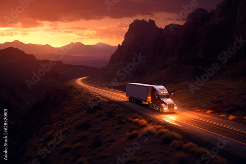 Transport semi-trailer effortlessly crossing the vast terrain. © Creative Clicks