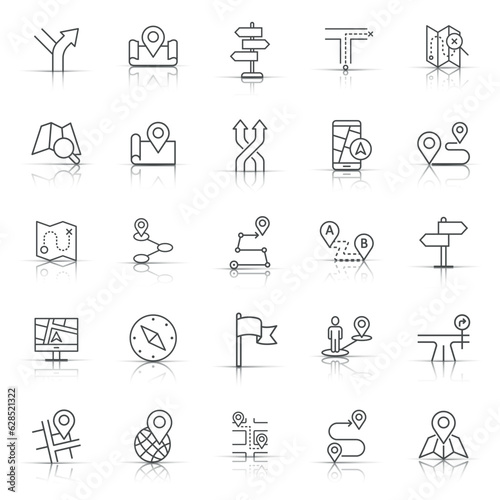 Navigation icon set in flat style. Gps direction vector illustration on white isolated background. Locate pin position business concept.