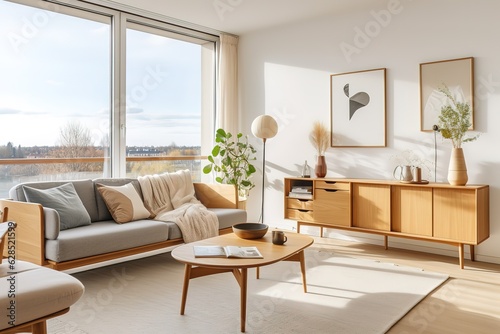 Friendly interior style. living room. Wall mockup. Wall art. 3d rendering, 3d illustration,Generative AI © abstract Art