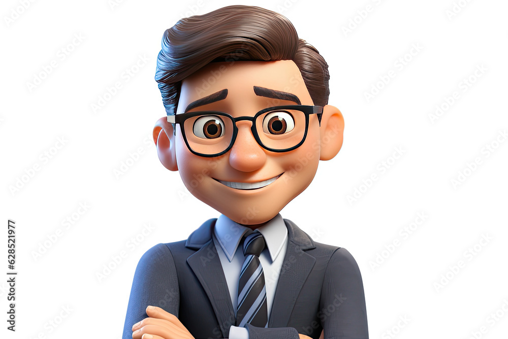 Portrait of a casual caucasian man white background in a 3d cartoon style. Generative ai