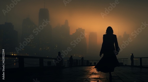 foggy autumn city silhouette of a man © Aliaksei