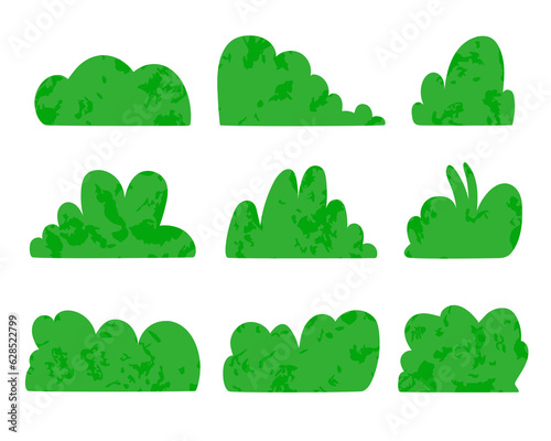 Green bushes set, textured natural plants, flat design, minimalist.Nature park and forest eco decoration.Isolated. Vector illustration © Ольга Фурманюк