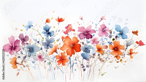 Field flowers watercolor illustration created with Generative AI technology