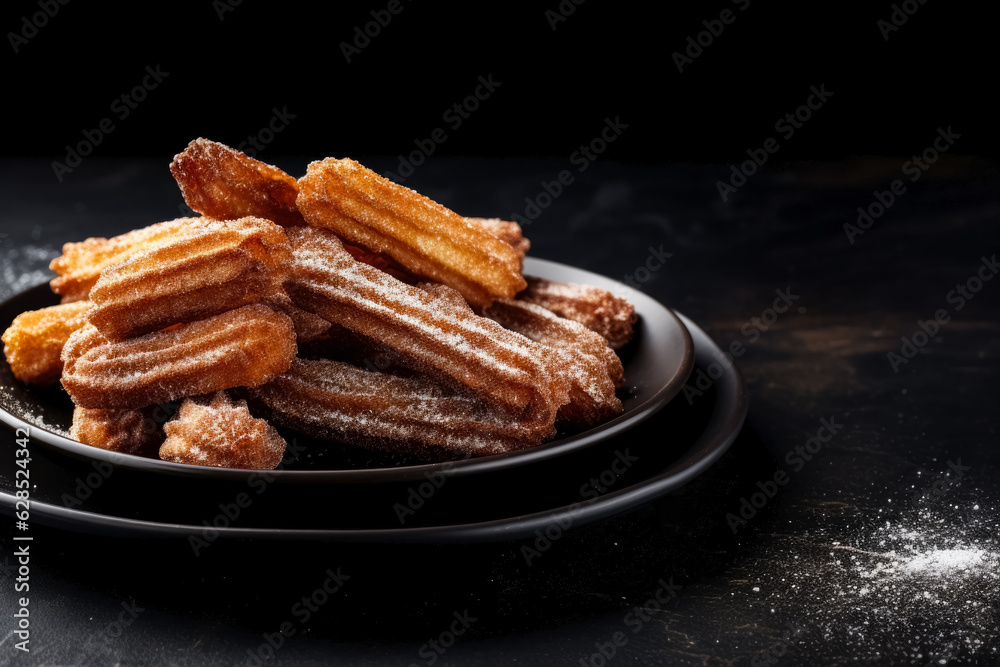 Delicious Churros dark background with empty space for text Delicious Churros dark background with empty space for text