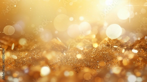 Gold glowing luxurious blurred texture background with bokeh and shimmering sparkles © mashimara