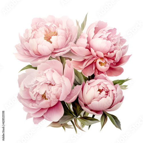 Elegant watercolor peonies flowers isolated on white background. Floral illustration created with Generative AI technology © Oksana
