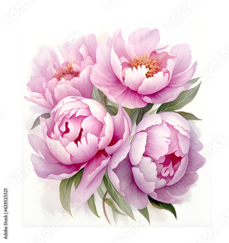 Elegant watercolor peonies flowers isolated on white background. Floral illustration created with Generative AI technology