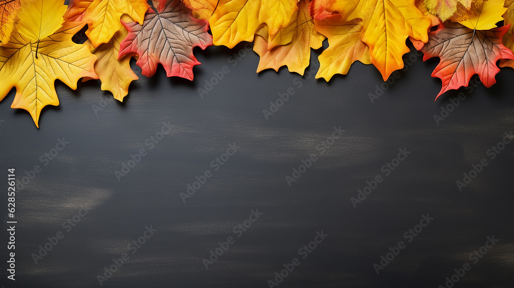 background frame school chalkboard black framed with yellow autumn leaves. background frame school chalkboard black framed with yellow autumn leaves.
