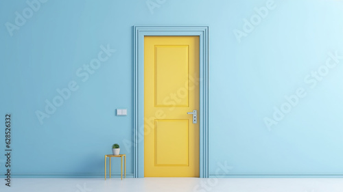 yellow door on a blue background abstract interior.