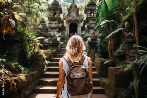 Woman with backpack exploring Bali, Indonesia