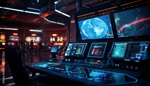 futuristic view from inside the ship's cabin, Generative AI

