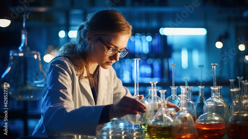 Young woman working at a medical research laboratory