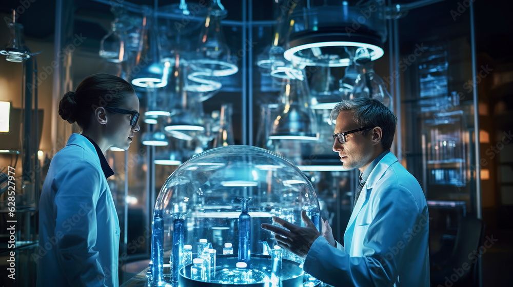 Two young scientists working at medical research laboratory Two young scientists working at medical research laboratory