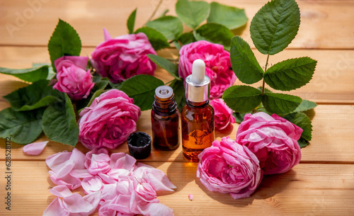 rose flower and essential oil. Spa and aromatherapy.