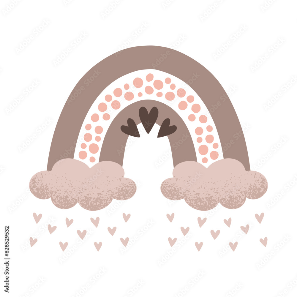 Boho rainbow with cloud in a naive children's style. Autumn colored illustration. Rainbow in warm pastel colors. Clipart for the design of greeting cards, invitations, prints, stickers and patterns. Boho rainbow with cloud in a naive children's style. Autumn colored illustration. Rainbow in warm pastel colors. Clipart for the design of greeting cards, invitations, prints, stickers and patterns.