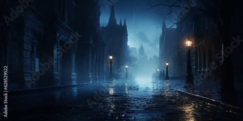 Rainy Night in the City Dark Street Scene with Glowing Umbrellas  Reflections  and Copy Space  Generative AI