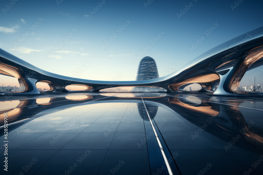 empty parking lot with city background