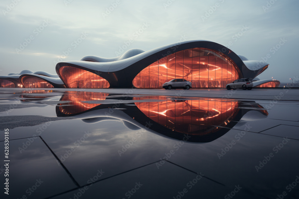 Obraz premium empty parking lot with city background