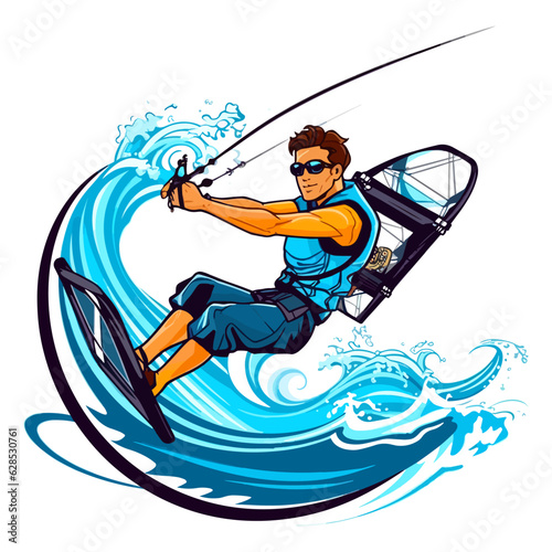 Kite boarding. Kitesurf freestyle. Sports disciplines. cartoon vector illustration.