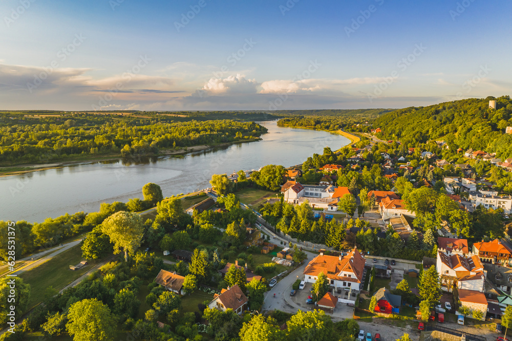 The lazy and calm Vistula flowing through Kazimierz Dolny on a beautiful summer day.