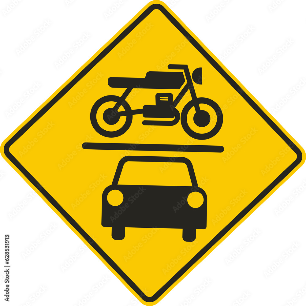 Printable yellow square street road sign direction car, motor, motorbike, motorcycle sign with automotive pictogram illustration Printable yellow square street road sign direction car, motor, motorbike, motorcycle sign with automotive pictogram illustration