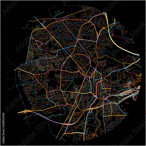 Colorful Map of Stockton-on-Tees, North East England with all major and minor roads.