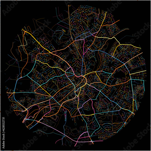 Colorful Map of Mansfield, East Midlands with all major and minor roads.