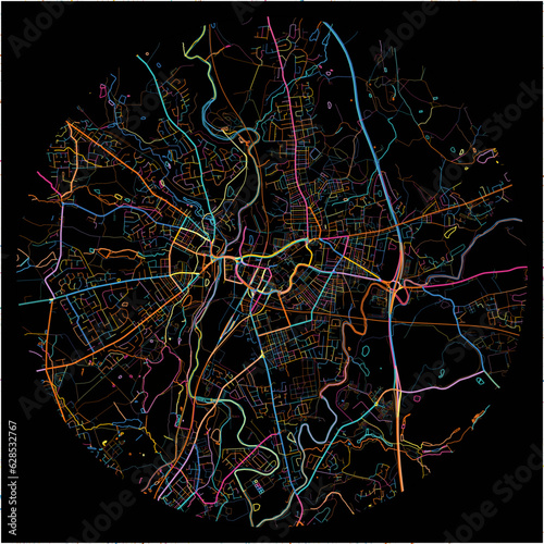 Colorful Map of Bury, North West England with all major and minor roads.