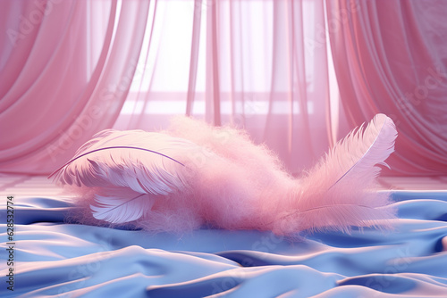 Light blue and light pink feathers generative ai