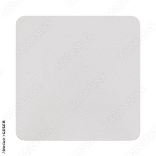 White square beer coaster with rounded corners mockup. Blank paper bierdeckel isolated from the background. Cardboard sample for branding and applying a logo to put under a hot cup or a wet glass.