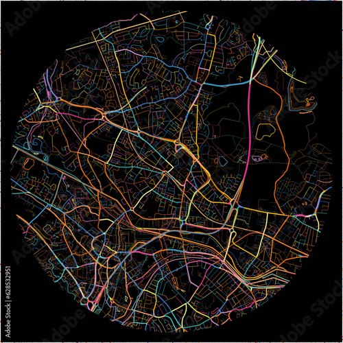 Colorful Map of WestBromwich, West Midlands with all major and minor roads.