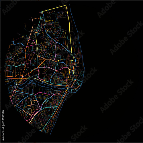 Colorful Map of Lowestoft, East of England with all major and minor roads.
