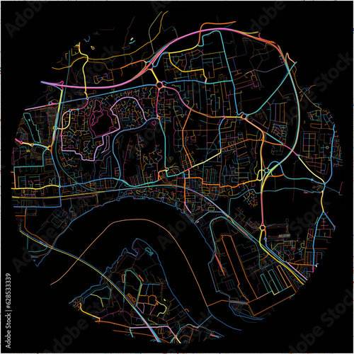 Colorful Map of Grays, East of England with all major and minor roads.