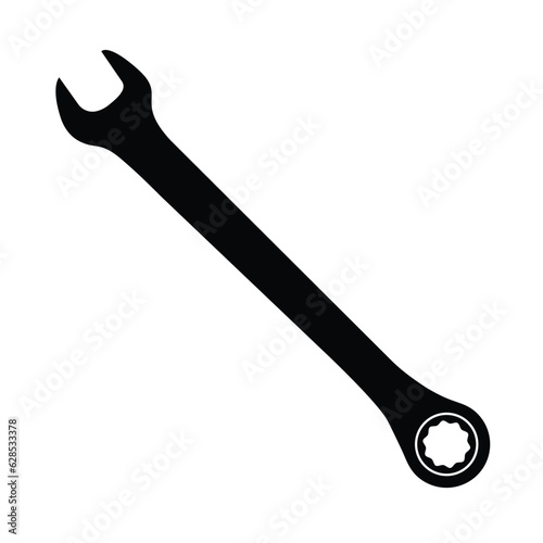 Ratchet and Spanner Silhouette. Black and White Icon Design Elements on Isolated White Background