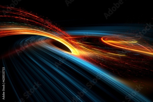 Warp speed trail style of star trek flying across a horizontal black background, curved lines