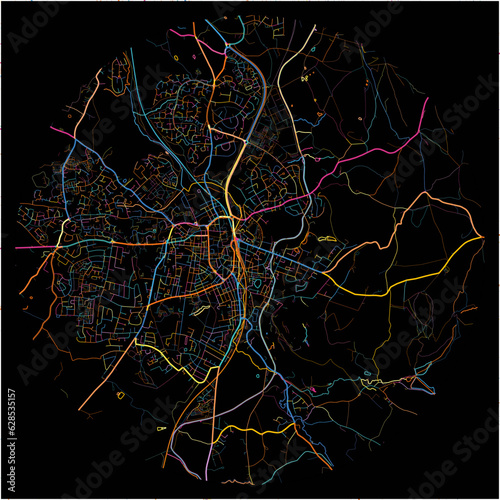 Colorful Map of Macclesfield, North West England with all major and minor roads.