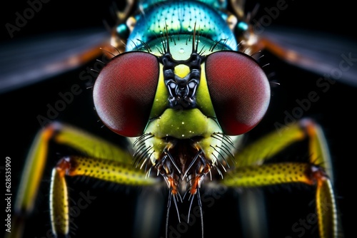 AI generated illustration of a macro of a fly with vibrant green legs © Mishai/Wirestock Creators