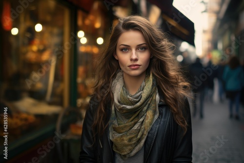 Wallpaper Mural AI generated illustration of a young brunette woman with a scarf in the street Torontodigital.ca