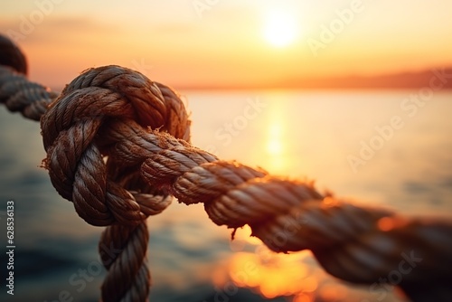 old rope, sunset blurry background