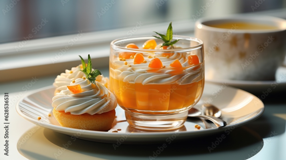 Tartlets with curd cream persimmon and tea generative ai - obrazy, fototapety, plakaty 