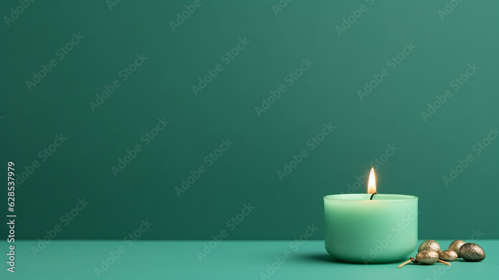 candle on a green background greeting card minimalism. candle on a green background greeting card minimalism.