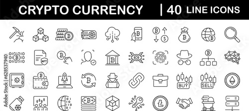 Cryptocurrency set of web icons in line style. Crypto technology and Blockchain icons for web and mobile app. Crypto currency, bitcoin, NFT, technology, decentralized finance, encryption, token photo