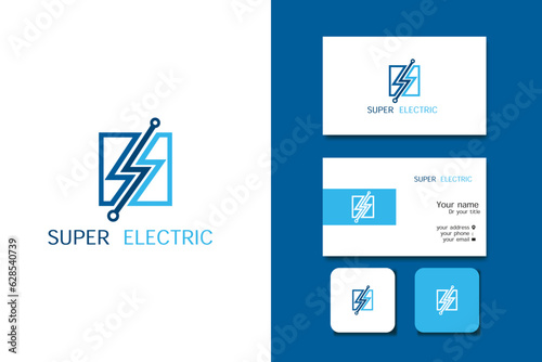 super electric logo design vector template and business card with editable text