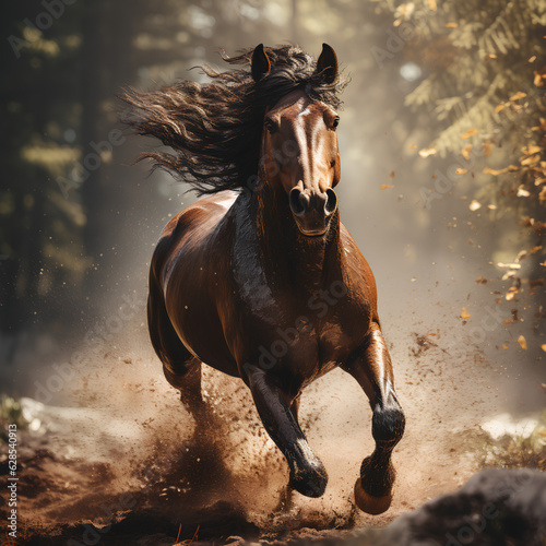 Dynamic horse running in the meadow  Created with generative AI