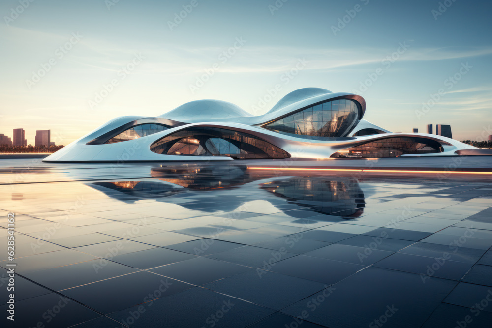 Obraz premium empty parking lot with city background