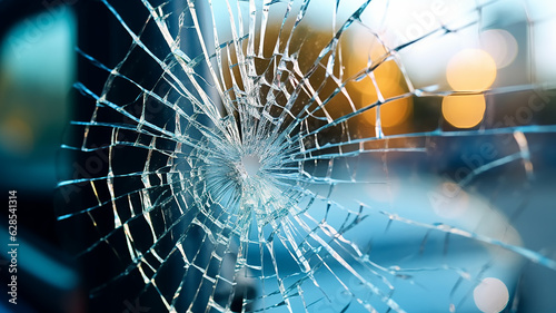 car glass broken in cracks abstract background.