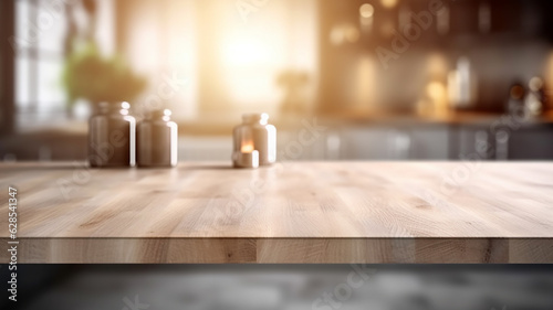 countertop in the kitchen platform blurred background copy space.